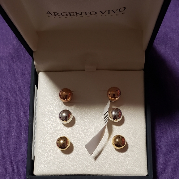 Agento Vivo Sterling Silver Ball Studs Earrings - Picture 3 of 8